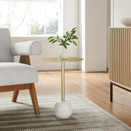 Modway EEI-6606 Aliza Round White Marble Side Table Modway