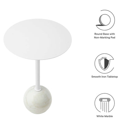 Modway EEI-6606 Aliza Round White Marble Side Table Modway
