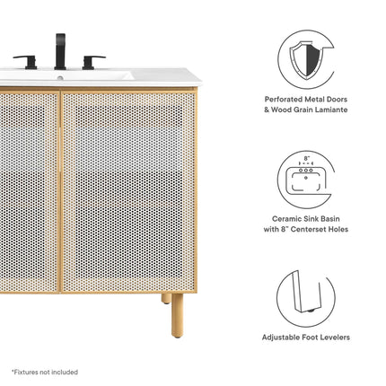 Modway EEI-6678 Calla 36" Perforated Metal Bathroom Vanity Modway