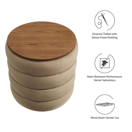 Modway EEI-6684 Mezzo Round Performance Velvet Storage Ottoman Modway