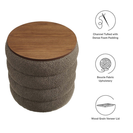Modway EEI-6685 Mezzo Round Boucle Fabric Storage Ottoman Modway