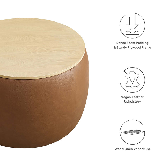 Modway EEI-6687 Perla Round Vegan Leather Storage Ottoman Modway