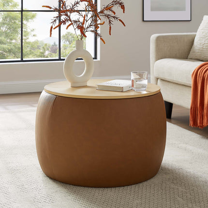Modway EEI-6687 Perla Round Vegan Leather Storage Ottoman Modway