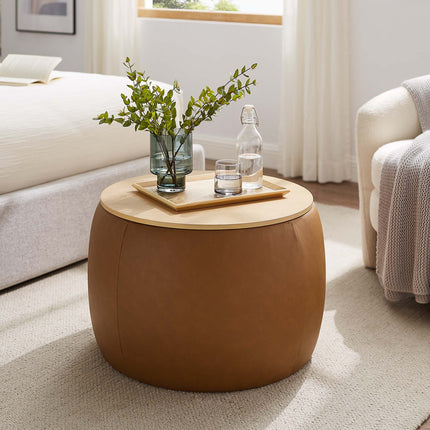 Modway EEI-6687 Perla Round Vegan Leather Storage Ottoman Modway