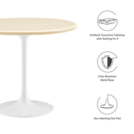 Modway EEI-6748 Lippa 36" Round Faux Travertine Dining Table Modway