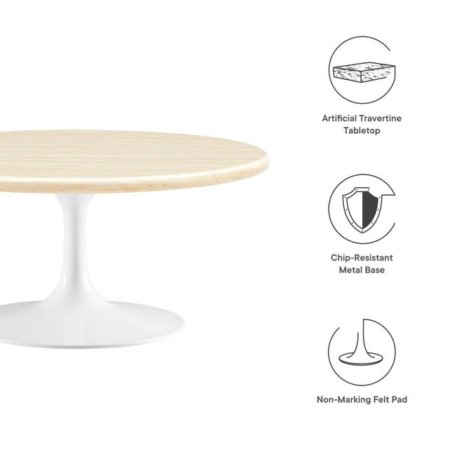 Modway EEI-6749 Lippa 36" Round Faux Travertine Coffee Table Modway