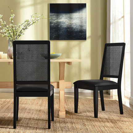 Modway EEI-6802 Arlo Vegan Leather Upholstered Faux Rattan and Wood Dining Side Chairs Set of 2 Modway