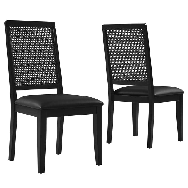Modway EEI-6802 Arlo Vegan Leather Upholstered Faux Rattan and Wood Dining Side Chairs Set of 2 Modway
