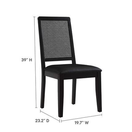 Modway EEI-6802 Arlo Vegan Leather Upholstered Faux Rattan and Wood Dining Side Chairs Set of 2 Modway