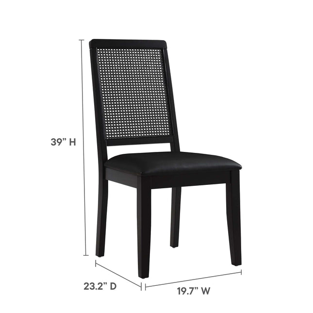 Modway EEI-6802 Arlo Vegan Leather Upholstered Faux Rattan and Wood Dining Side Chairs Set of 2 Modway