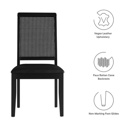 Modway EEI-6802 Arlo Vegan Leather Upholstered Faux Rattan and Wood Dining Side Chairs Set of 2 Modway