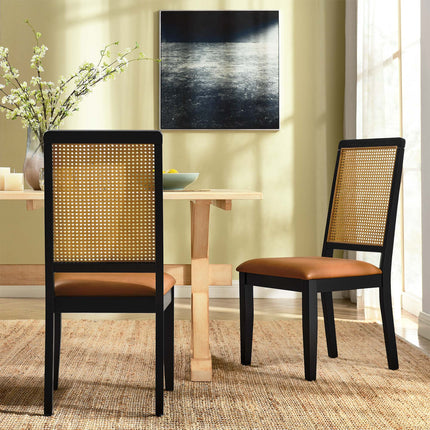 Modway EEI-6802 Arlo Vegan Leather Upholstered Faux Rattan and Wood Dining Side Chairs Set of 2 Modway