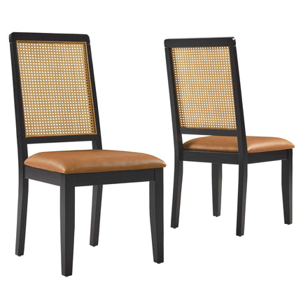 Modway EEI-6802 Arlo Vegan Leather Upholstered Faux Rattan and Wood Dining Side Chairs Set of 2 Modway