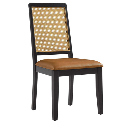 Modway EEI-6802 Arlo Vegan Leather Upholstered Faux Rattan and Wood Dining Side Chairs Set of 2 Modway