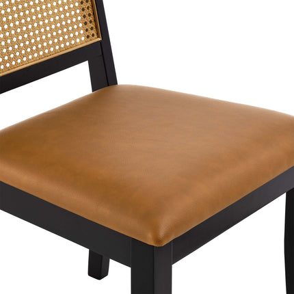 Modway EEI-6802 Arlo Vegan Leather Upholstered Faux Rattan and Wood Dining Side Chairs Set of 2 Modway