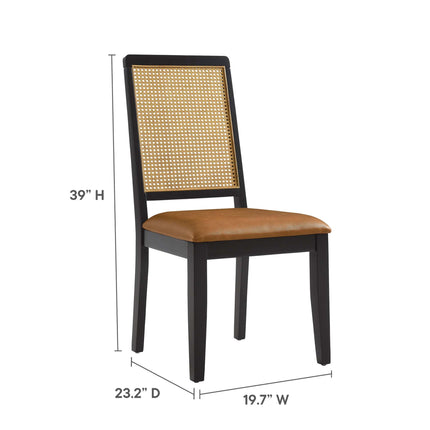 Modway EEI-6802 Arlo Vegan Leather Upholstered Faux Rattan and Wood Dining Side Chairs Set of 2 Modway
