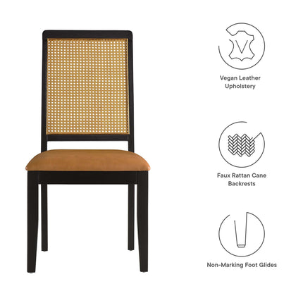 Modway EEI-6802 Arlo Vegan Leather Upholstered Faux Rattan and Wood Dining Side Chairs Set of 2 Modway