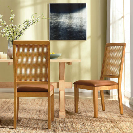 Modway EEI-6802 Arlo Vegan Leather Upholstered Faux Rattan and Wood Dining Side Chairs Set of 2 Modway
