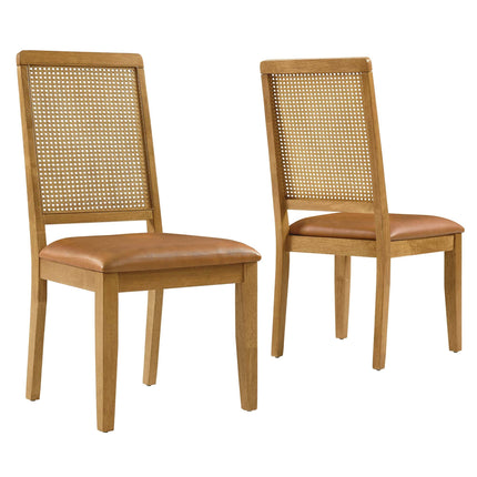 Modway EEI-6802 Arlo Vegan Leather Upholstered Faux Rattan and Wood Dining Side Chairs Set of 2 Modway