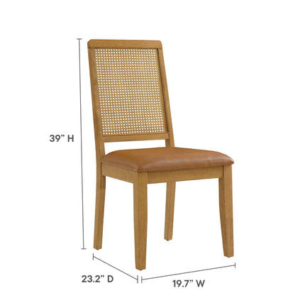Modway EEI-6802 Arlo Vegan Leather Upholstered Faux Rattan and Wood Dining Side Chairs Set of 2 Modway