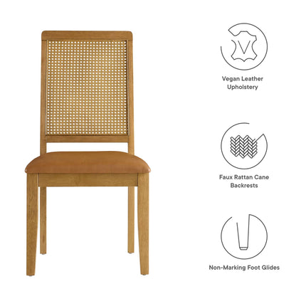 Modway EEI-6802 Arlo Vegan Leather Upholstered Faux Rattan and Wood Dining Side Chairs Set of 2 Modway