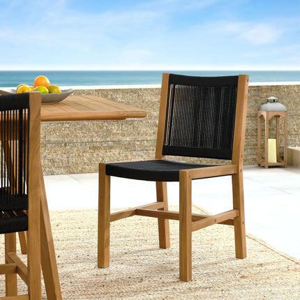 Modway EEI-6805 Vienna Outdoor Patio Teak and Rope Armless Dining Chairs Set of 2 Modway
