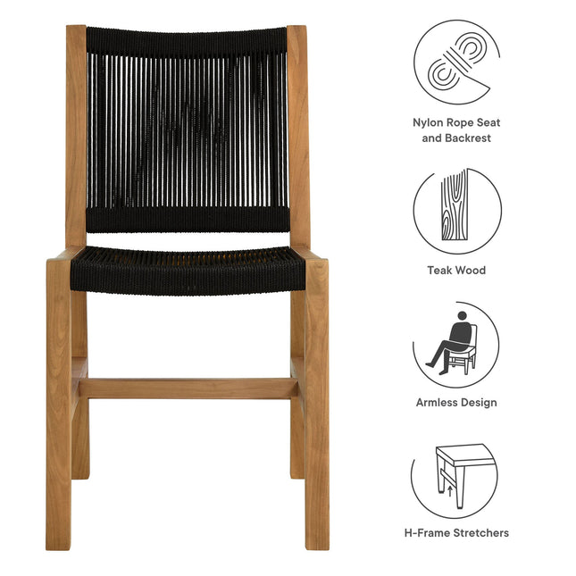 Modway EEI-6805 Vienna Outdoor Patio Teak and Rope Armless Dining Chairs Set of 2 Modway
