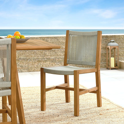 Modway EEI-6805 Vienna Outdoor Patio Teak and Rope Armless Dining Chairs Set of 2 Modway