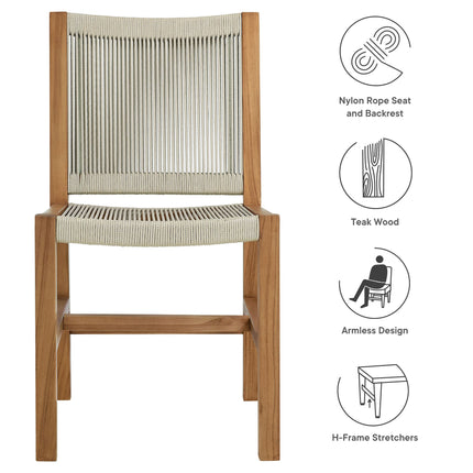 Modway EEI-6805 Vienna Outdoor Patio Teak and Rope Armless Dining Chairs Set of 2 Modway