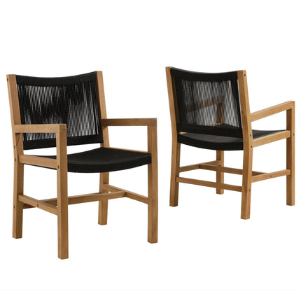 Modway EEI-6806 Vienna Outdoor Patio Teak and Rope Dining Armchairs Set of 2 Modway