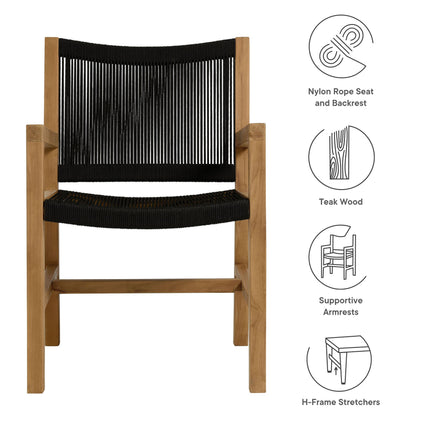 Modway EEI-6806 Vienna Outdoor Patio Teak and Rope Dining Armchairs Set of 2 Modway