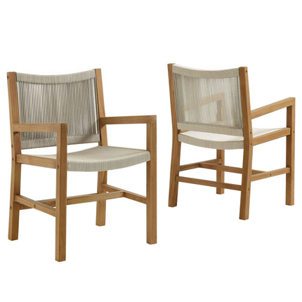 Modway EEI-6806 Vienna Outdoor Patio Teak and Rope Dining Armchairs Set of 2 Modway