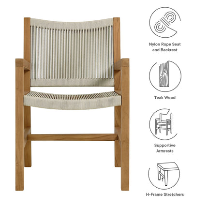 Modway EEI-6806 Vienna Outdoor Patio Teak and Rope Dining Armchairs Set of 2 Modway