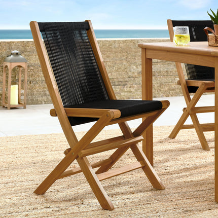 Modway EEI-6807 Vienna Outdoor Patio Teak and Rope Folding Chairs Set of 4 Modway