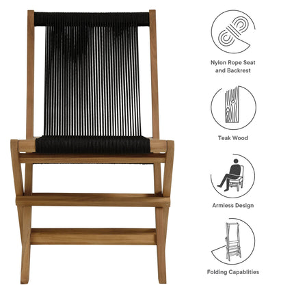 Modway EEI-6807 Vienna Outdoor Patio Teak and Rope Folding Chairs Set of 4 Modway