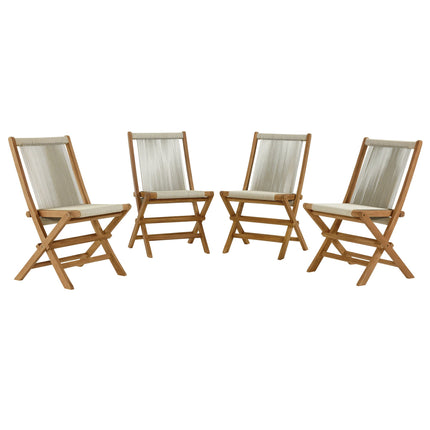 Modway EEI-6807 Vienna Outdoor Patio Teak and Rope Folding Chairs Set of 4 Modway