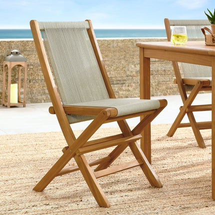Modway EEI-6807 Vienna Outdoor Patio Teak and Rope Folding Chairs Set of 4 Modway