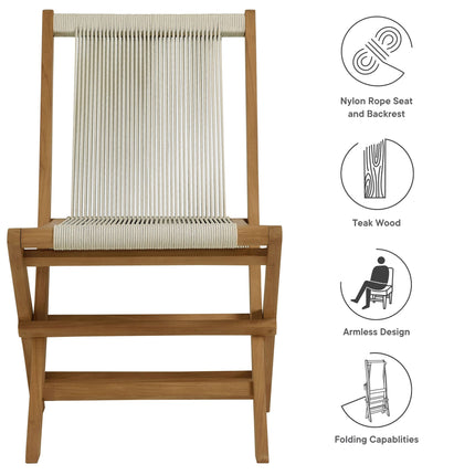 Modway EEI-6807 Vienna Outdoor Patio Teak and Rope Folding Chairs Set of 4 Modway