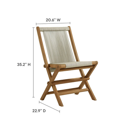 Modway EEI-6807 Vienna Outdoor Patio Teak and Rope Folding Chairs Set of 4 Modway