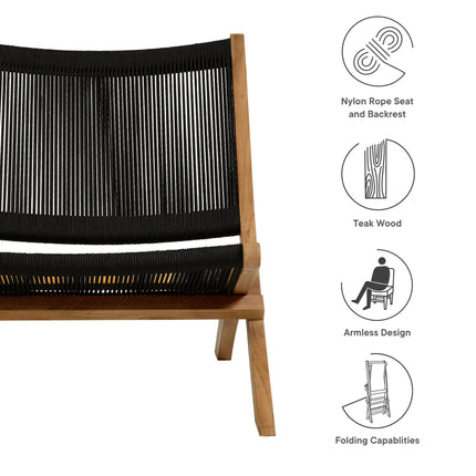 Modway EEI-6808 Vienna Outdoor Patio Teak and Rope Folding Accent Lounge Chair Modway