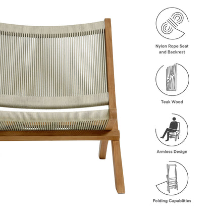 Modway EEI-6808 Vienna Outdoor Patio Teak and Rope Folding Accent Lounge Chair Modway