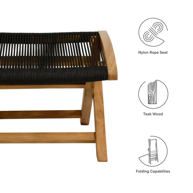 Modway EEI-6809 Vienna Outdoor Patio Teak and Rope Folding Ottoman