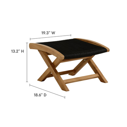 Modway EEI-6809 Vienna Outdoor Patio Teak and Rope Folding Ottoman