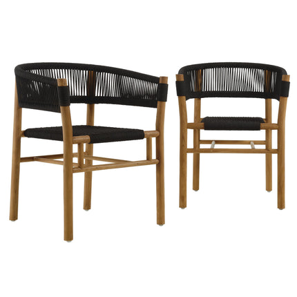 Modway EEI-6811 Vienna Outdoor Patio Teak and Rope Curved-Back Dining Armchairs Set of 2 Modway
