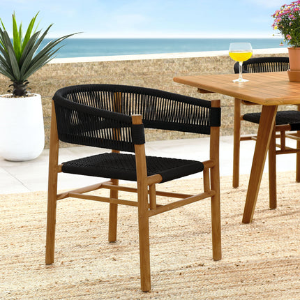 Modway EEI-6811 Vienna Outdoor Patio Teak and Rope Curved-Back Dining Armchairs Set of 2 Modway