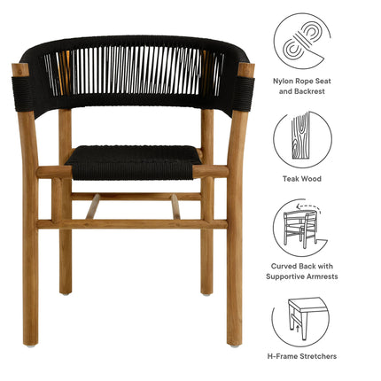 Modway EEI-6811 Vienna Outdoor Patio Teak and Rope Curved-Back Dining Armchairs Set of 2 Modway