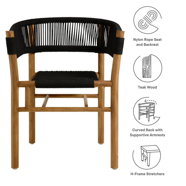 Modway EEI-6811 Vienna Outdoor Patio Teak and Rope Curved-Back Dining Armchairs Set of 2 Modway