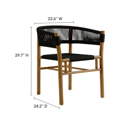 Modway EEI-6811 Vienna Outdoor Patio Teak and Rope Curved-Back Dining Armchairs Set of 2 Modway