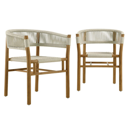 Modway EEI-6811 Vienna Outdoor Patio Teak and Rope Curved-Back Dining Armchairs Set of 2 Modway