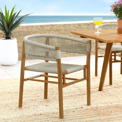 Modway EEI-6811 Vienna Outdoor Patio Teak and Rope Curved-Back Dining Armchairs Set of 2 Modway